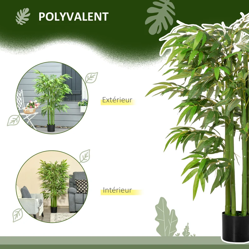 Plante artificielle bambou usage intérieur 140 cm pré-potée stable sans entretien contemporain salon en polyéthylène vert 21_0001244
