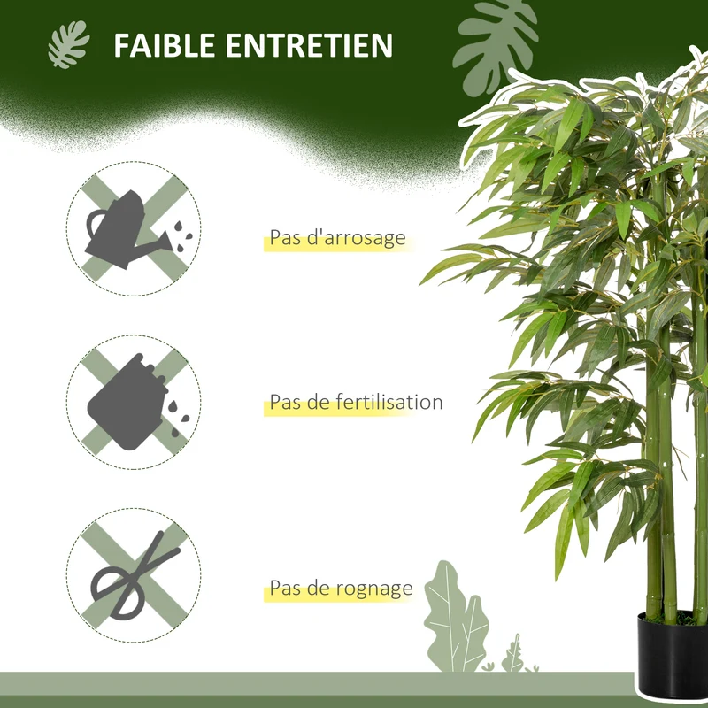 Plante artificielle bambou usage intérieur 140 cm pré-potée stable sans entretien contemporain salon en polyéthylène vert 21_0001244