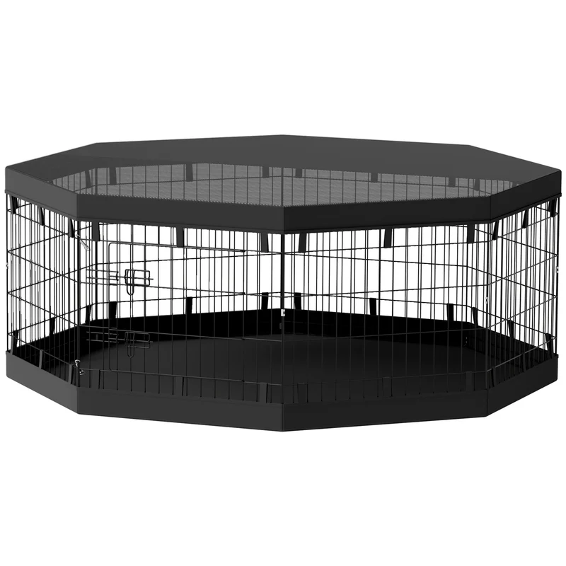 Parc pour chien enclos pliable 8 panneaux 159 x 159 x 61 cm porte sécurisée fond imperméable contemporain en acier noir 21_0007473