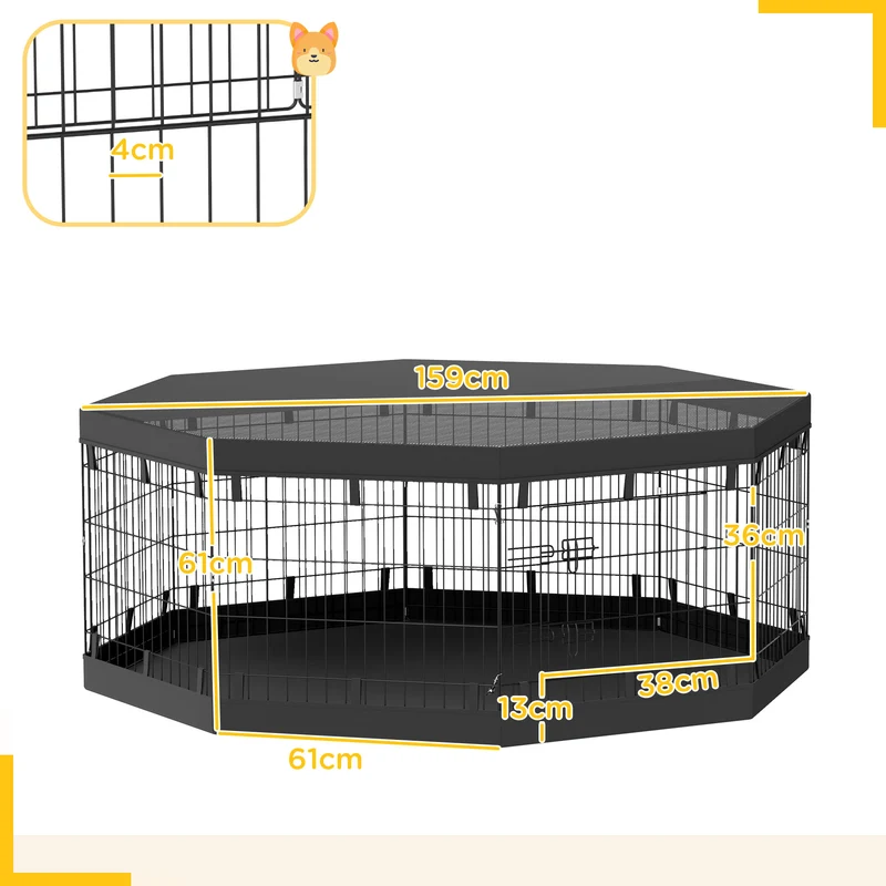 Parc pour chien enclos pliable 8 panneaux 159 x 159 x 61 cm porte sécurisée fond imperméable contemporain en acier noir 21_0007473