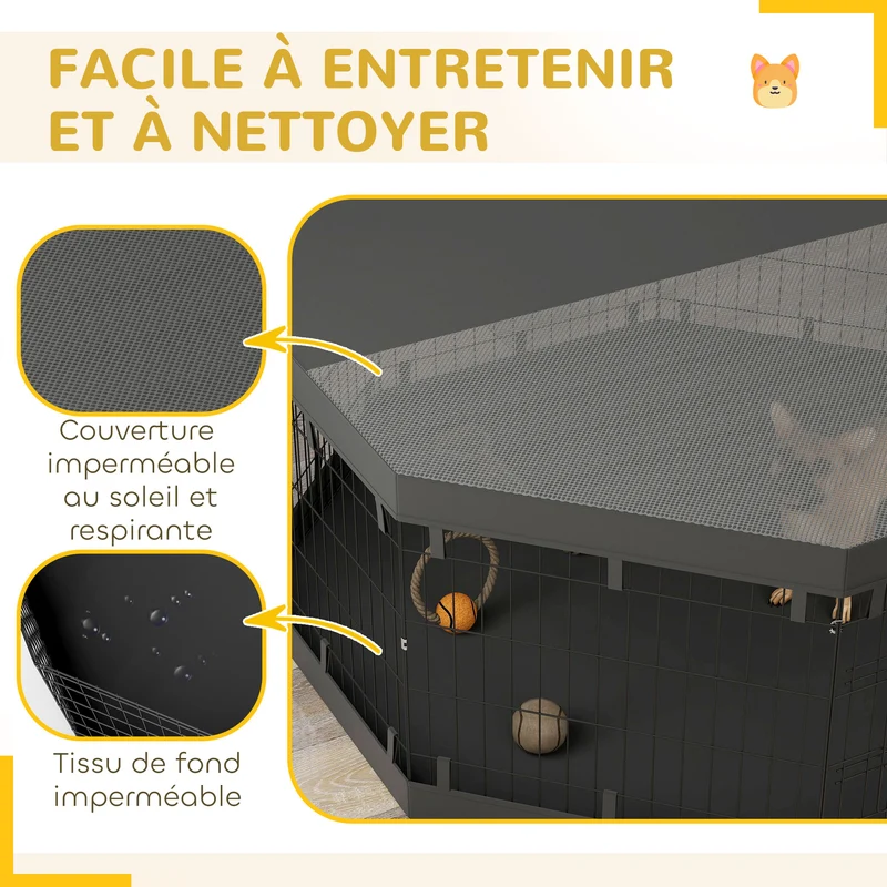 Parc pour chien enclos pliable 8 panneaux 159 x 159 x 61 cm porte sécurisée fond imperméable contemporain en acier noir 21_0007473