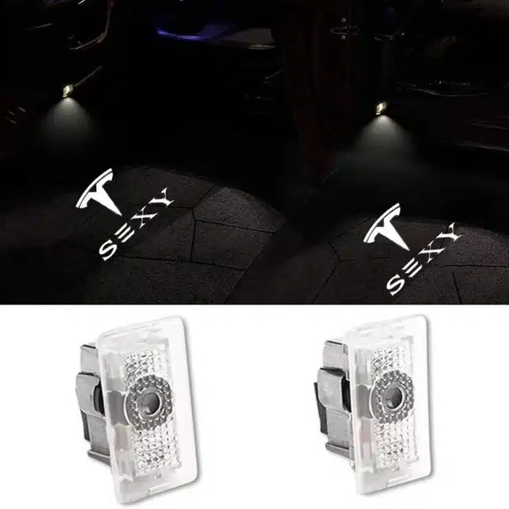 Paire de projecteurs de porte LED Tesla logo haute définition