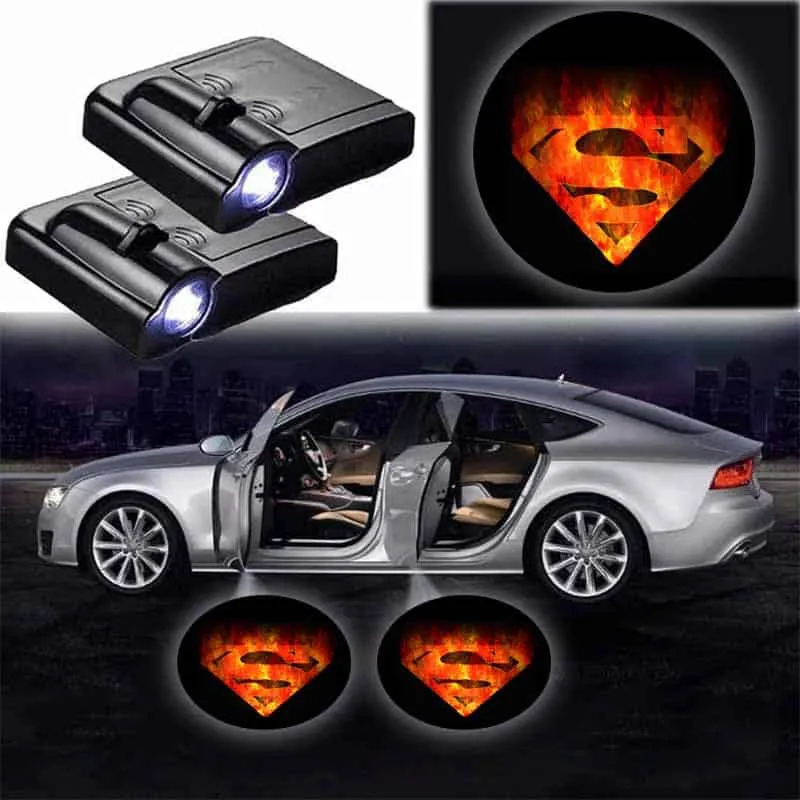 Paire de projecteurs LED porte voiture Superman logo Marvel