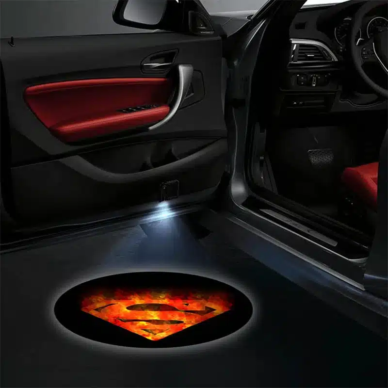 Paire de projecteurs LED porte voiture Superman logo Marvel