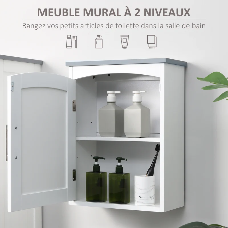 Armoire murale salle de bain wc suspendue 41 x 18,5 x 52 cm étagère réglable gain de place épuré design en MDF blanc 21_0001902