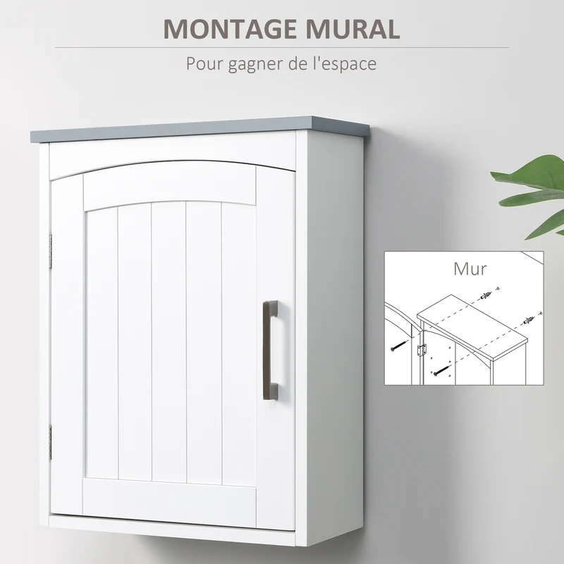 Armoire murale salle de bain wc suspendue 41 x 18,5 x 52 cm étagère réglable gain de place épuré design en MDF blanc 21_0001902
