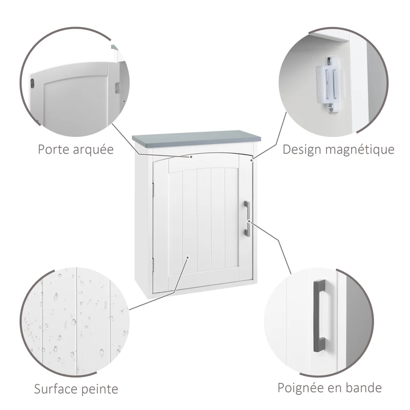 Armoire murale salle de bain wc suspendue 41 x 18,5 x 52 cm étagère réglable gain de place épuré design en MDF blanc 21_0001902