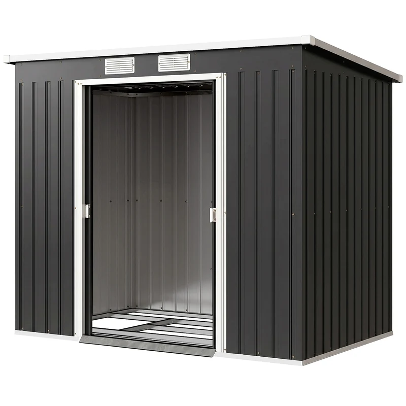 Abri de jardin rangement 213 x 130 x 172 cm toit incliné ventilation moderne industriel en acier galvanisé gris foncé 21_0004174