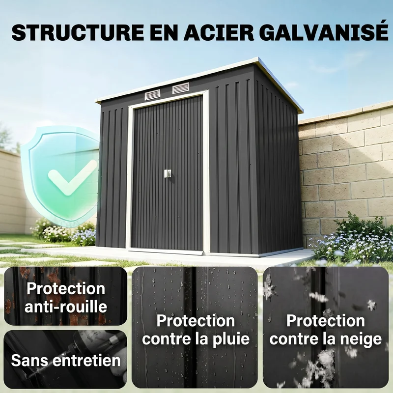 Abri de jardin rangement 213 x 130 x 172 cm toit incliné ventilation moderne industriel en acier galvanisé gris foncé 21_0004174