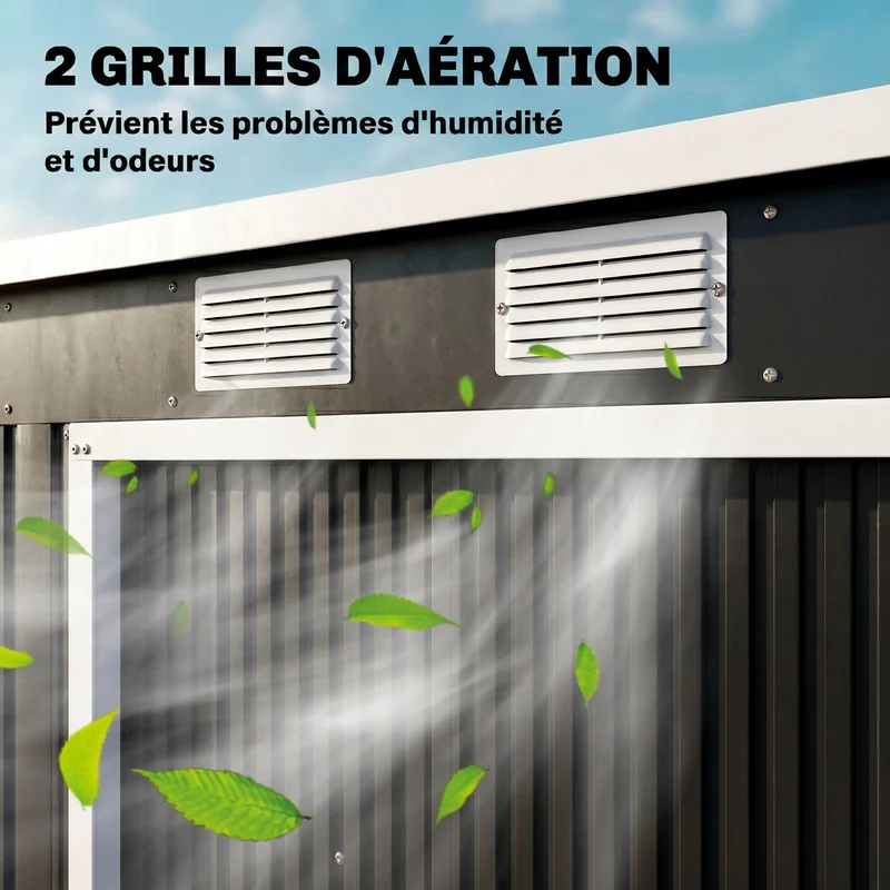 Abri de jardin rangement 213 x 130 x 172 cm toit incliné ventilation moderne industriel en acier galvanisé gris foncé 21_0004174
