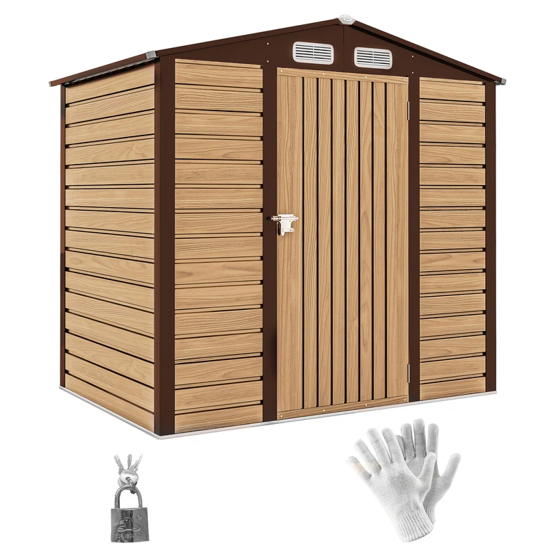 Abri de jardin 190 x 131 x 188 cm porte sécurisée ventilation anti condensation contemporain en acier galvanisé chêne 21_0005461