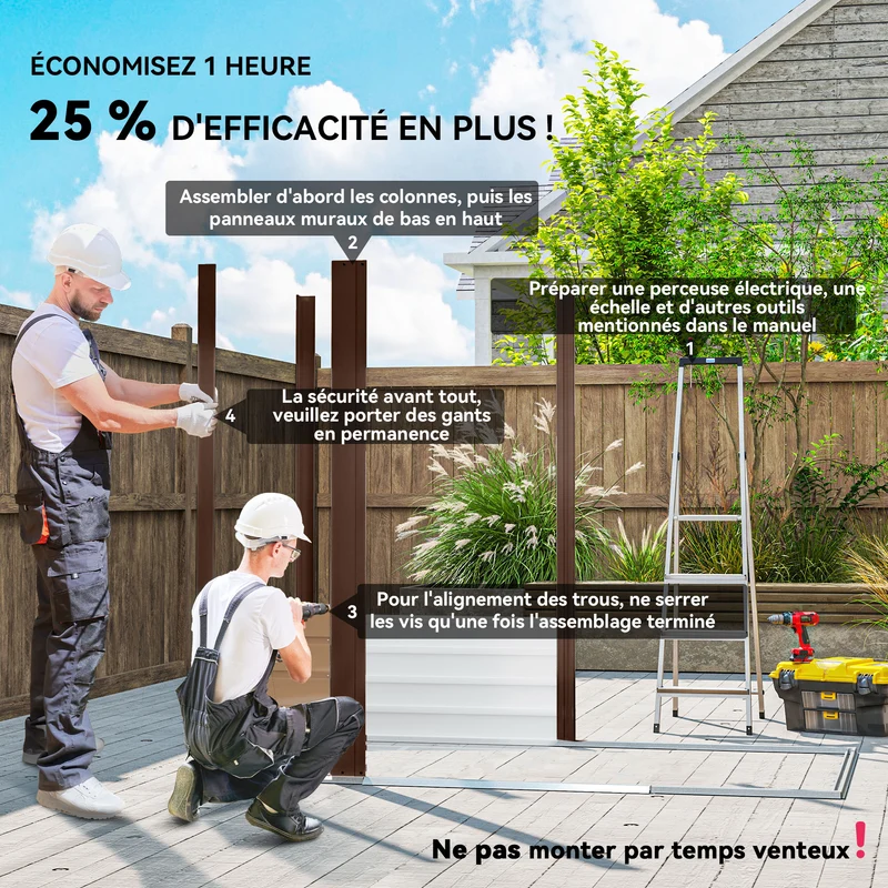 Abri de jardin 190 x 131 x 188 cm porte sécurisée ventilation anti condensation contemporain en acier galvanisé chêne 21_0005461