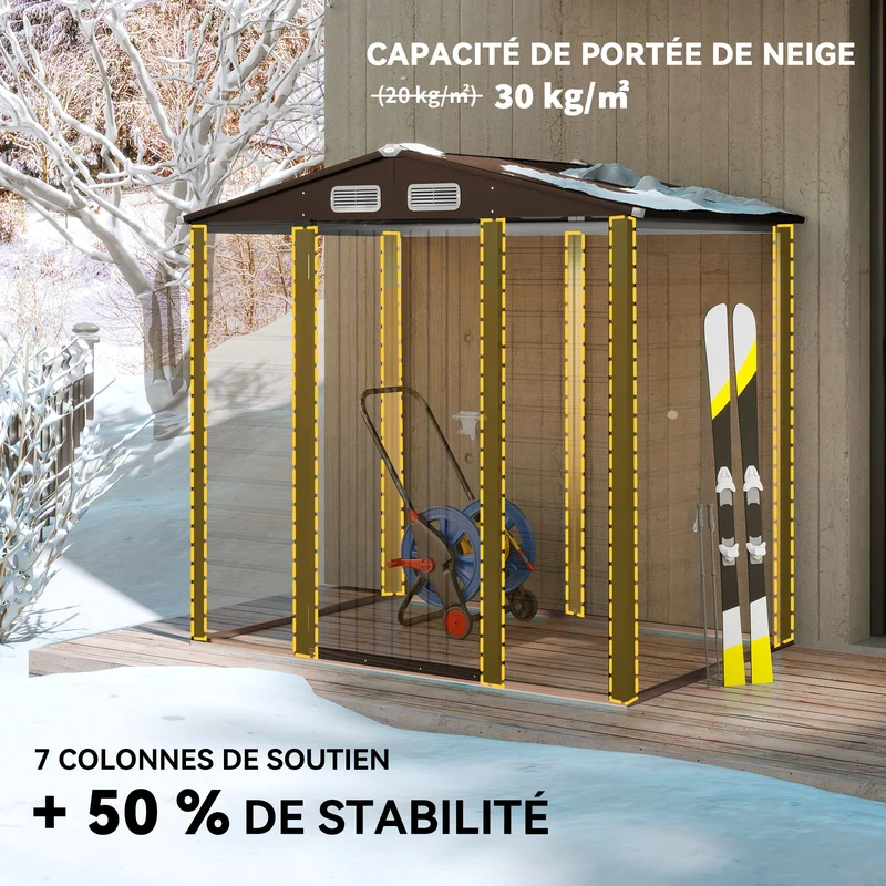 Abri de jardin 190 x 131 x 188 cm porte sécurisée ventilation anti condensation contemporain en acier galvanisé chêne 21_0005461