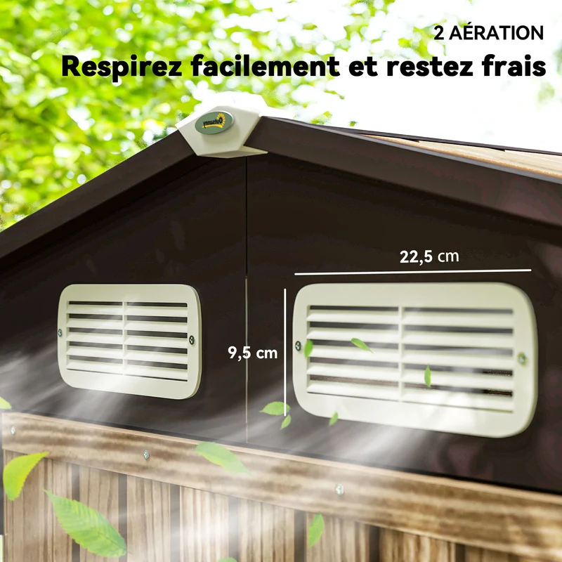 Abri de jardin 190 x 131 x 188 cm porte sécurisée ventilation anti condensation contemporain en acier galvanisé chêne 21_0005461