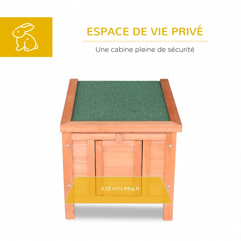 Clapier pour lapins extérieur surélevé 51 x 42 x 43 cm toit ouvrant rampe antidérapante douillet rustique en bois naturel 21_0007606