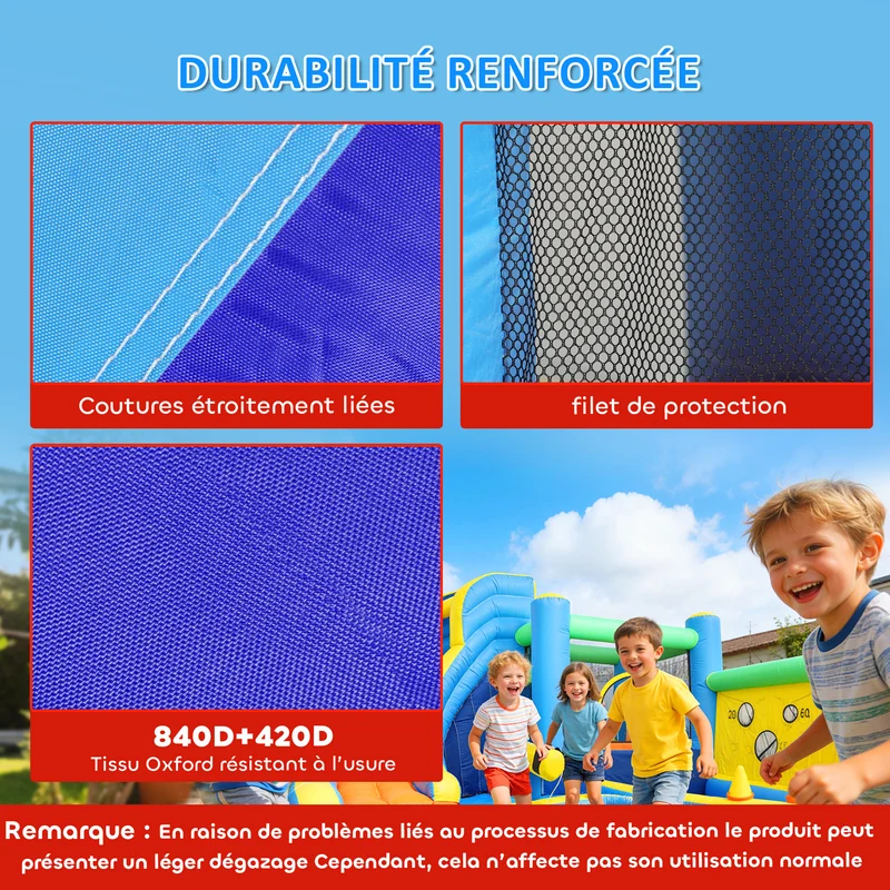Château gonflable extérieur 350 x 320 x 190 cm toboggan piscine tendance décoratif pour 3-8 ans en tissu oxford bleu 21_0000412