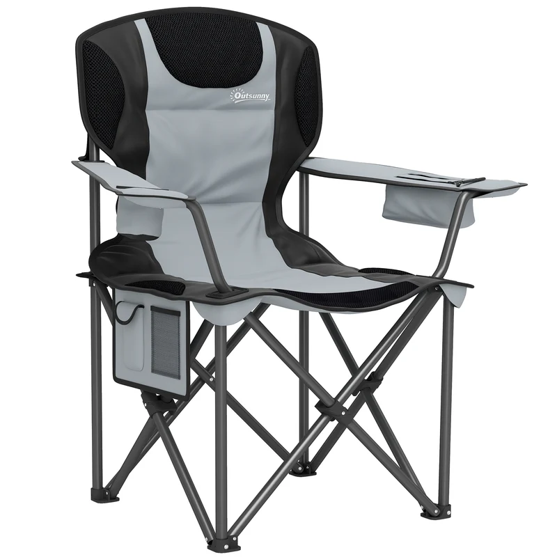 Chaise de camping pliante 94 x 62 x 105 cm confort rembourré porte-gobelet intégré design en tissu oxford 600d noir 21_0006555