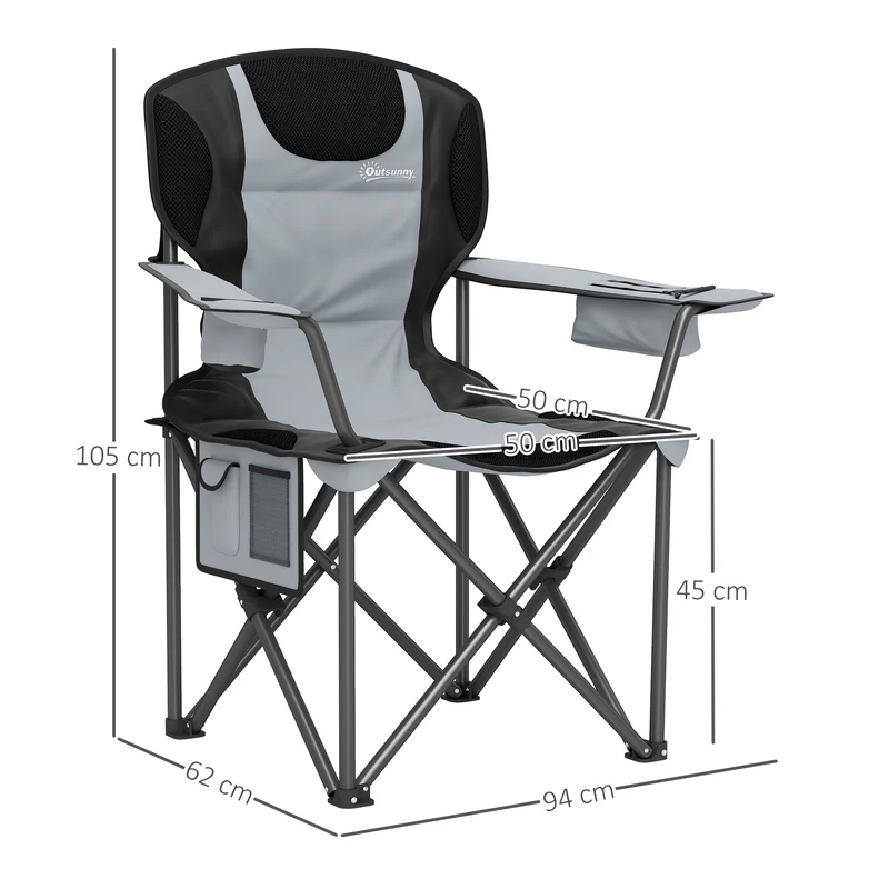 Chaise de camping pliante 94 x 62 x 105 cm confort rembourré porte-gobelet intégré design en tissu oxford 600d noir 21_0006555