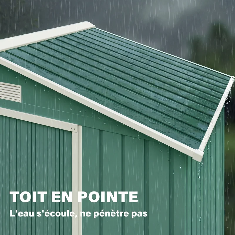 Abri de jardin remise pour outils 213 x 130 x 185 cm portes verrouillables kit de fondation industriel en acier vert 21_0004027