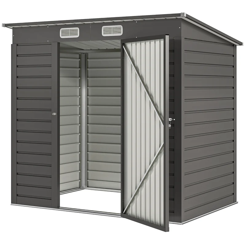 Abri de jardin pour les outils 191 x 130 x 166,5 cm porte verrouillable ventilation antihumidité moderne en acier gris 21_0005466