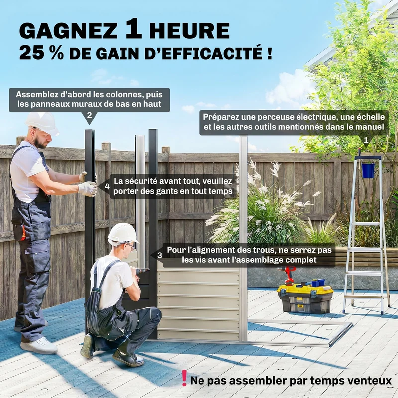 Abri de jardin pour les outils 191 x 130 x 166,5 cm porte verrouillable ventilation antihumidité moderne en acier gris 21_0005466