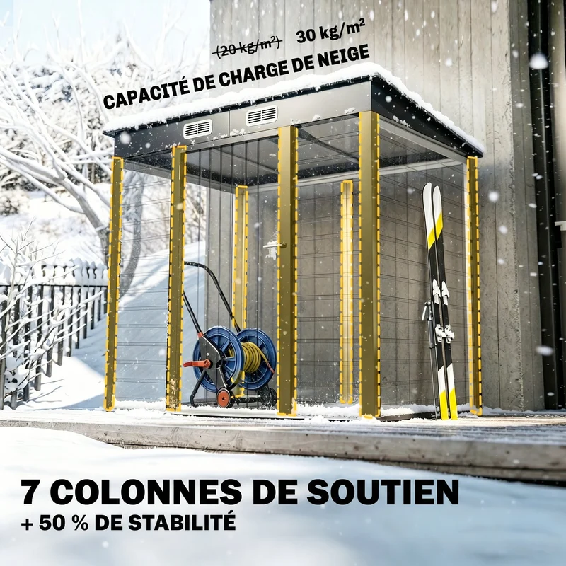 Abri de jardin pour les outils 191 x 130 x 166,5 cm porte verrouillable ventilation antihumidité moderne en acier gris 21_0005466
