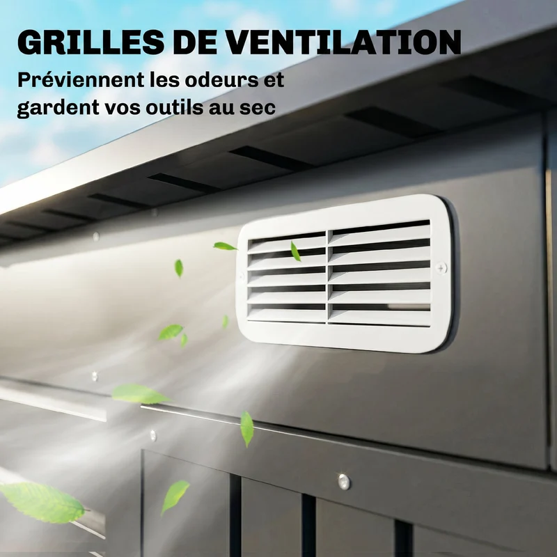 Abri de jardin pour les outils 191 x 130 x 166,5 cm porte verrouillable ventilation antihumidité moderne en acier gris 21_0005466
