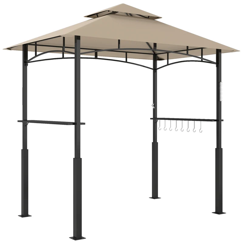 Tonnelle de barbecue extérieure double toit 243 x 148 x 248 cm anti fumée étagères de rangement contemporain en métal kaki 21_0004877