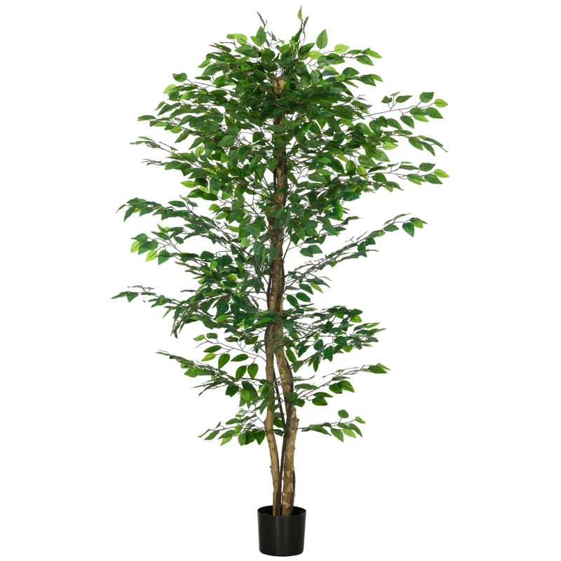 Plante artificielle ficus intérieur 17,5 x 17,5 x 180 cm sans entretien feuillage réaliste scandinave en plastique vert 21_0001310