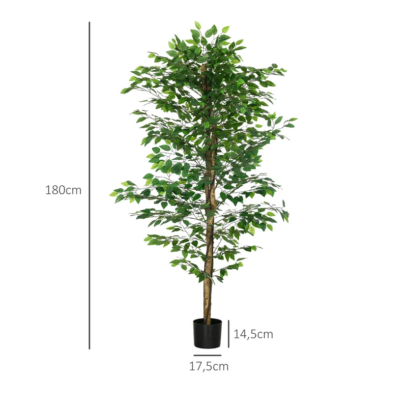 Plante artificielle ficus intérieur 17,5 x 17,5 x 180 cm sans entretien feuillage réaliste scandinave en plastique vert 21_0001310