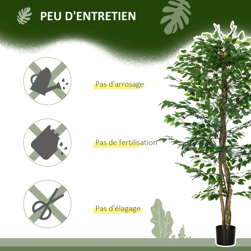 Plante artificielle ficus intérieur 17,5 x 17,5 x 180 cm sans entretien feuillage réaliste scandinave en plastique vert 21_0001310