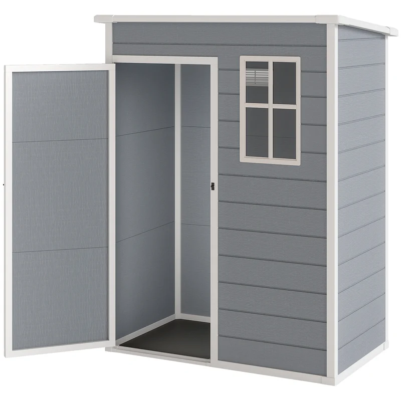 Abri de jardin 151 x 92 x 193 cm porte verrouillable avec ventilation design contemporain extérieur en aluminium gris 21_0004362