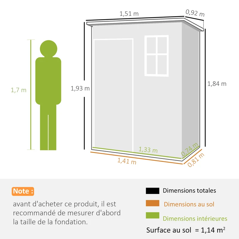 Abri de jardin 151 x 92 x 193 cm porte verrouillable avec ventilation design contemporain extérieur en aluminium gris 21_0004362