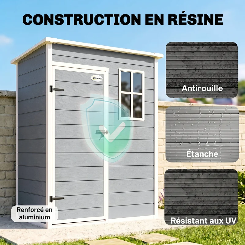 Abri de jardin 151 x 92 x 193 cm porte verrouillable avec ventilation design contemporain extérieur en aluminium gris 21_0004362
