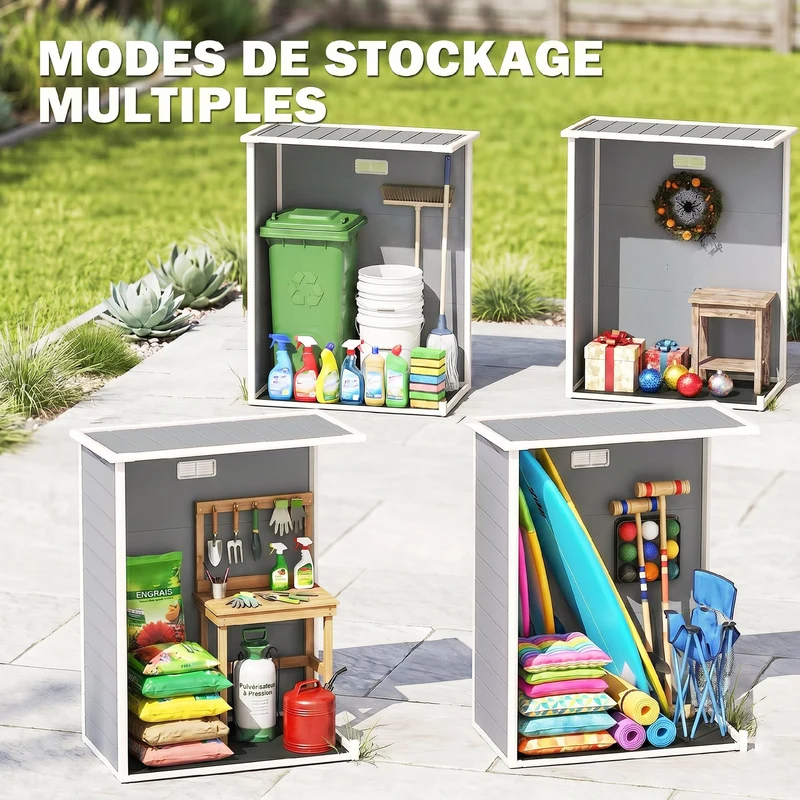 Abri de jardin 151 x 92 x 193 cm porte verrouillable avec ventilation design contemporain extérieur en aluminium gris 21_0004362