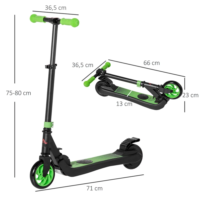 Trottinette électrique pliable enfants 71 x 36,5 x 80 cm frein arrière guidon ajustable moderne léger en aluminium vert 21_0006947