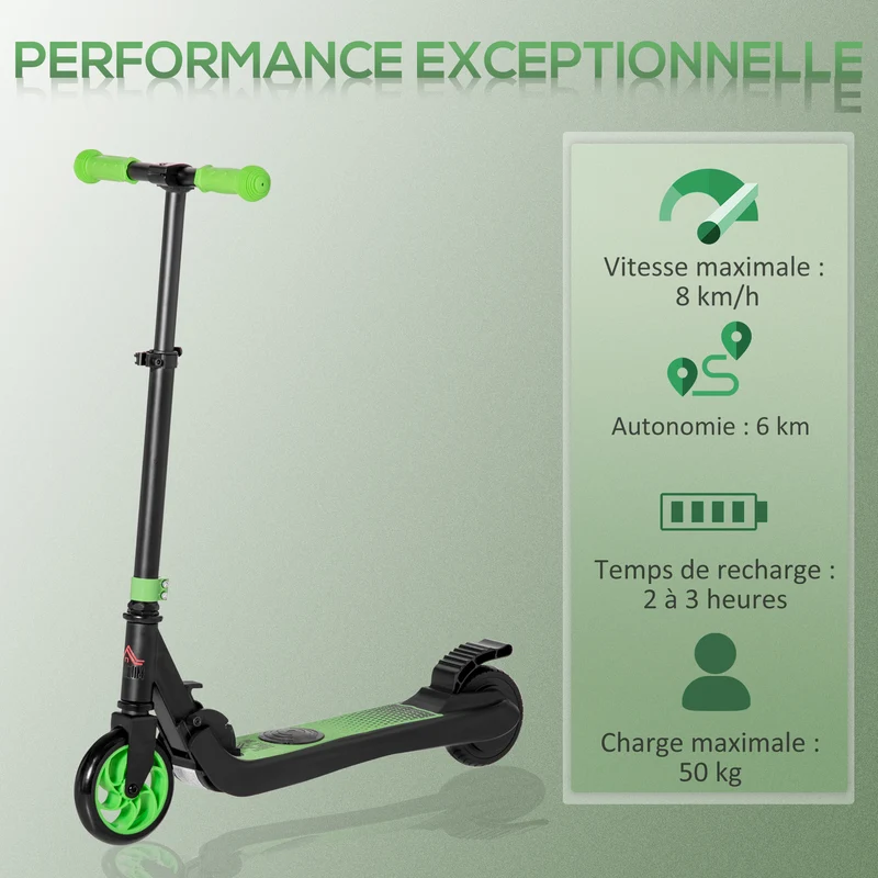 Trottinette électrique pliable enfants 71 x 36,5 x 80 cm frein arrière guidon ajustable moderne léger en aluminium vert 21_0006947
