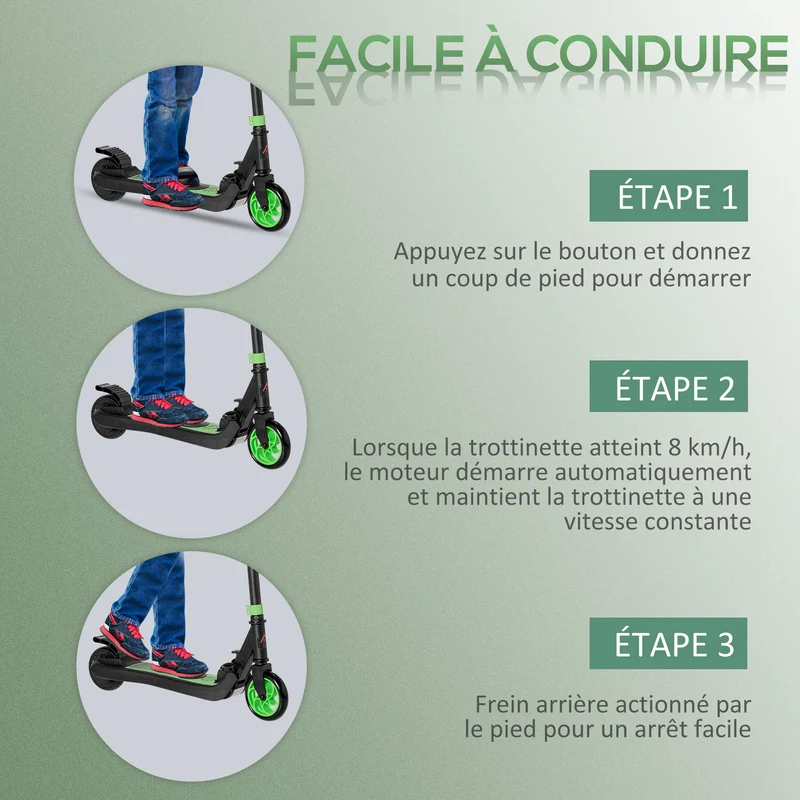 Trottinette électrique pliable enfants 71 x 36,5 x 80 cm frein arrière guidon ajustable moderne léger en aluminium vert 21_0006947