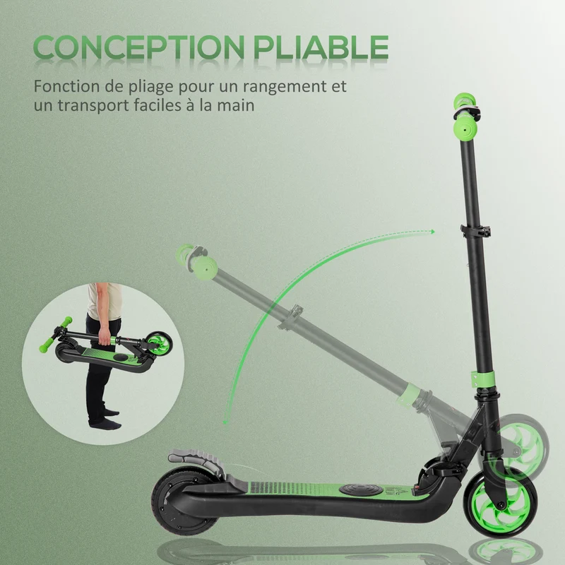 Trottinette électrique pliable enfants 71 x 36,5 x 80 cm frein arrière guidon ajustable moderne léger en aluminium vert 21_0006947