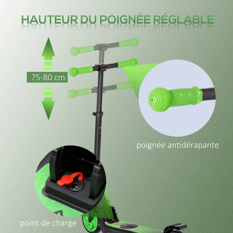Trottinette électrique pliable enfants 71 x 36,5 x 80 cm frein arrière guidon ajustable moderne léger en aluminium vert 21_0006947