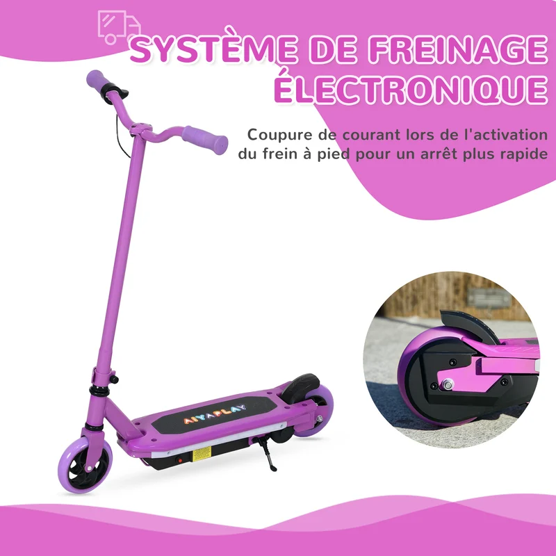 Trottinette électrique enfants 76 x 46 x 93 cm frein électrique pneus anti-crevaison design moderne en métal violet 21_0006953