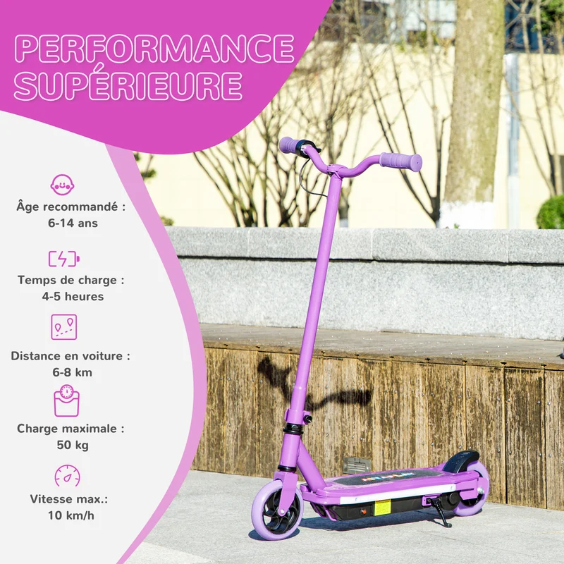 Trottinette électrique enfants 76 x 46 x 93 cm frein électrique pneus anti-crevaison design moderne en métal violet 21_0006953