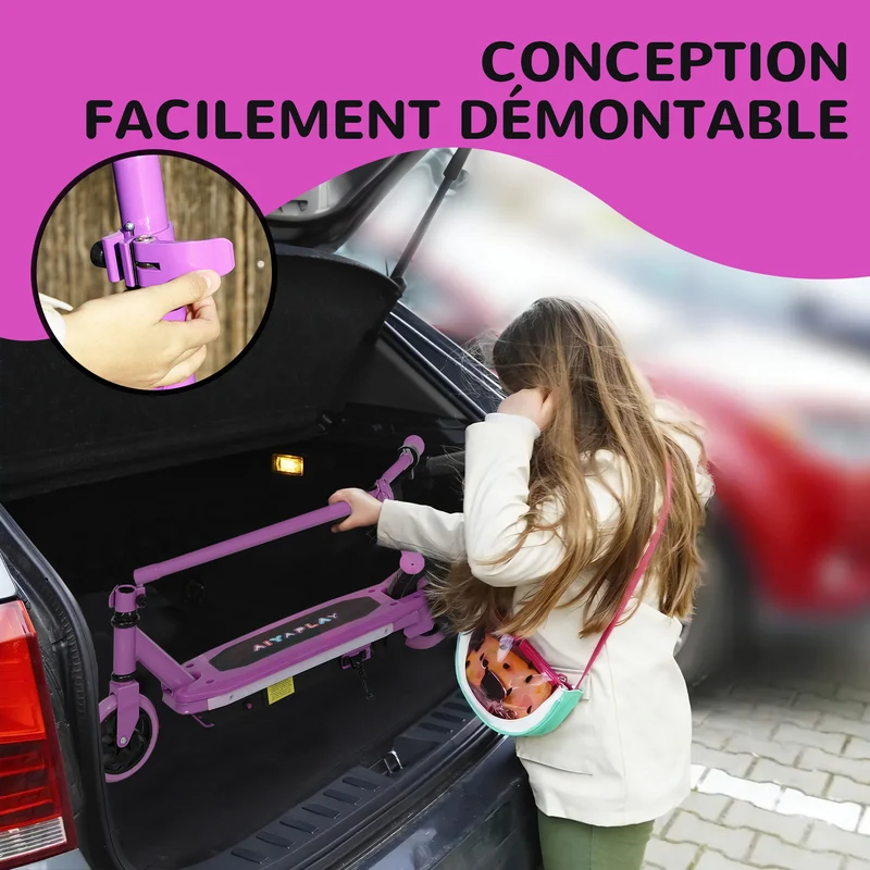 Trottinette électrique enfants 76 x 46 x 93 cm frein électrique pneus anti-crevaison design moderne en métal violet 21_0006953