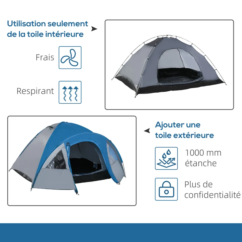 Tente de camping 3 places dôme 300 x 250 x 130 cm montage facile étanche contemporain épuré en polyester bleu marine 21_0006437
