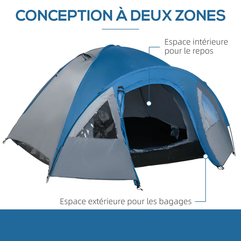 Tente de camping 3 places dôme 300 x 250 x 130 cm montage facile étanche contemporain épuré en polyester bleu marine 21_0006437