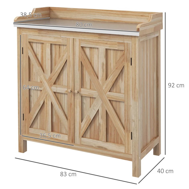 Table de rempotage armoire 83 x 40 x 92 cm 2 étagères pieds antidérapants style rustique jardin en bois de sapin naturel 21_0005451
