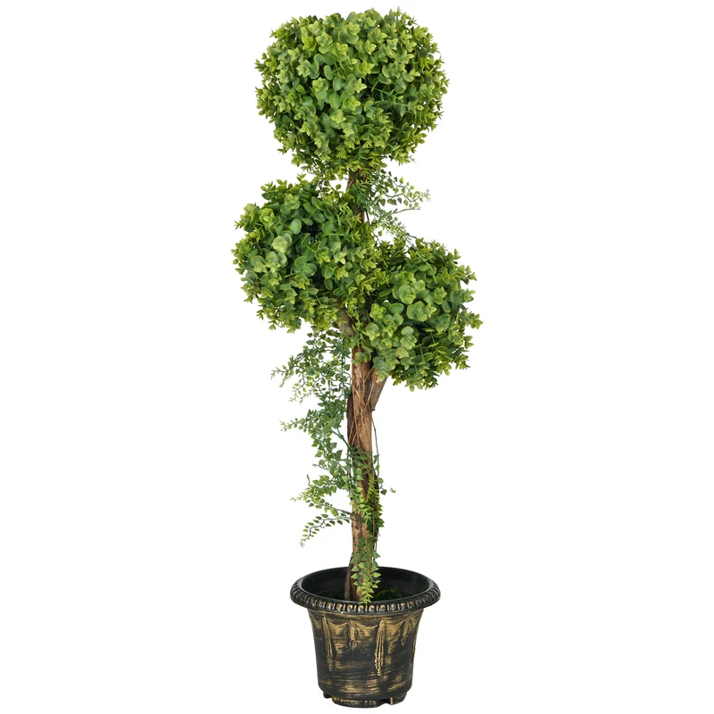 Plante artificielle arbre buis 3 boules 115 x 24 x 24 cm réaliste sans entretien décoratif intérieur en plastique vert 21_0001303