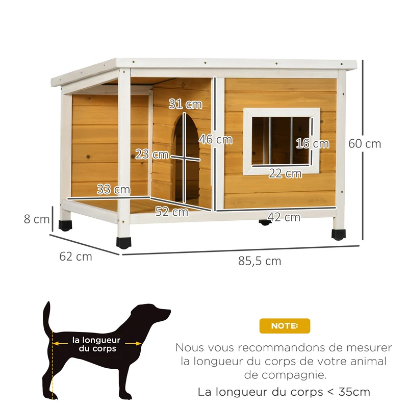 Niche pour chien extérieur 85,5 x 62 x 60 cm isolante toit ouvrant rustique véranda jardin cosy en bois de sapin orange 21_0007300