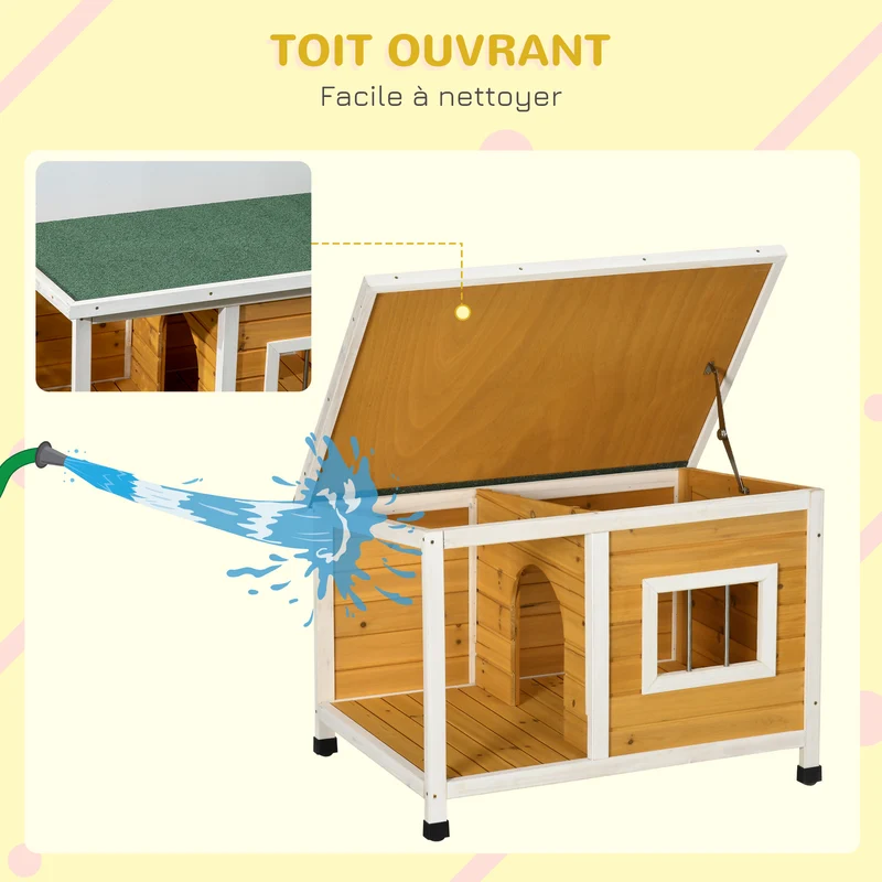 Niche pour chien extérieur 85,5 x 62 x 60 cm isolante toit ouvrant rustique véranda jardin cosy en bois de sapin orange 21_0007300