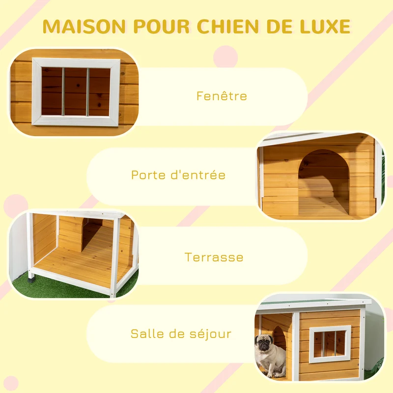 Niche pour chien extérieur 85,5 x 62 x 60 cm isolante toit ouvrant rustique véranda jardin cosy en bois de sapin orange 21_0007300